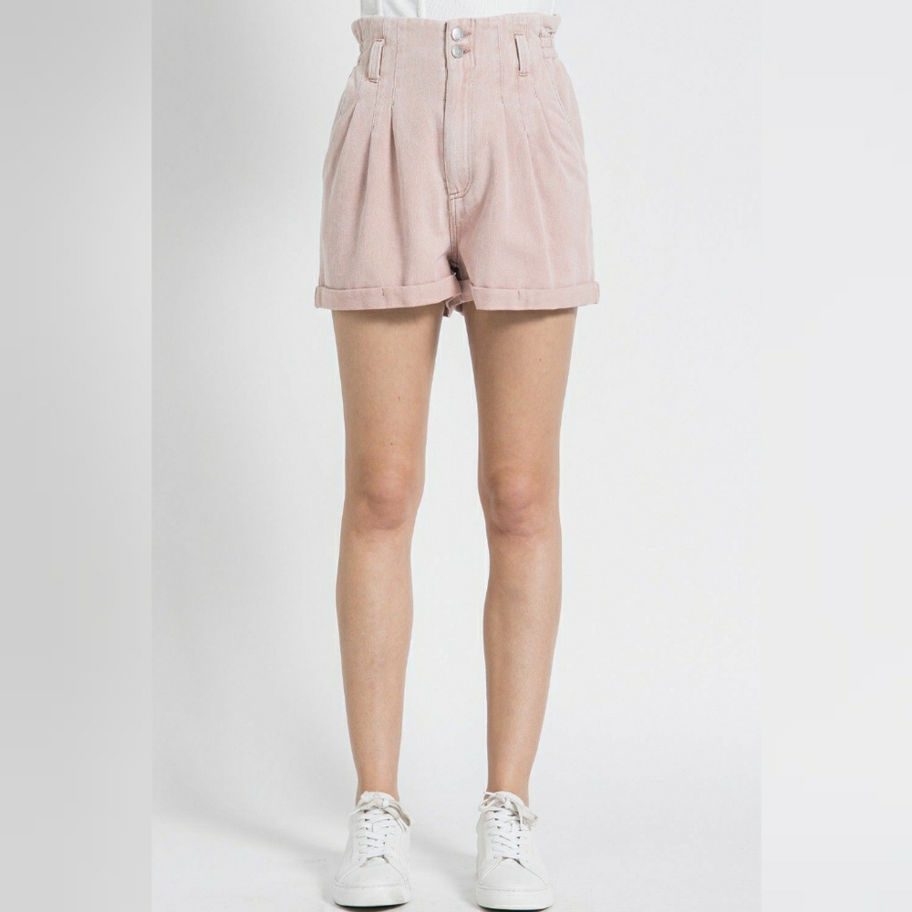 Aaron & Amber Washed Mauve Denim High Waisted Paperbag Shorts - Picture 4 of 6
